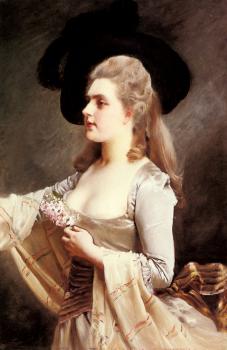 Gustave Jean Jacquet : AN Elegant Lady In A Black Hat
